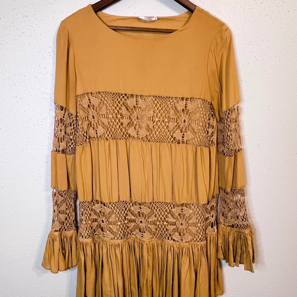 Revolve x Tularosa Boho Lace Ruffle Tiered Berkley Saffron Mini Dress - Picture 8 of 9